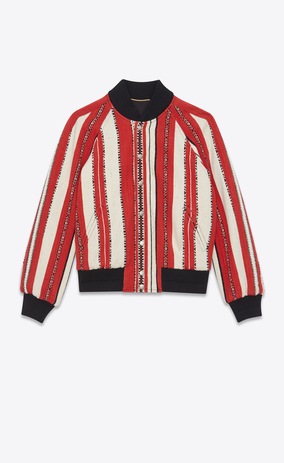 SAINT LAURENT Casual Jackets Woman Varsity jacket in red and chalk-colored Berber wool a_V4